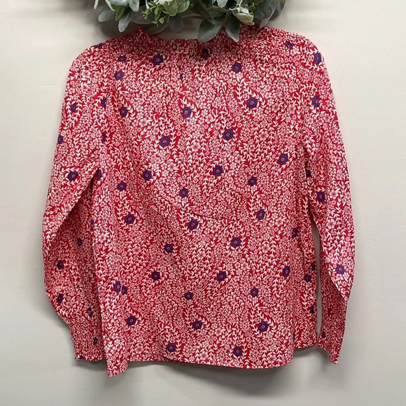 NWOT Talbots Smocked Shoulder Top Red Flowing Branches Long Sleeve XS - Picture 3 of 16